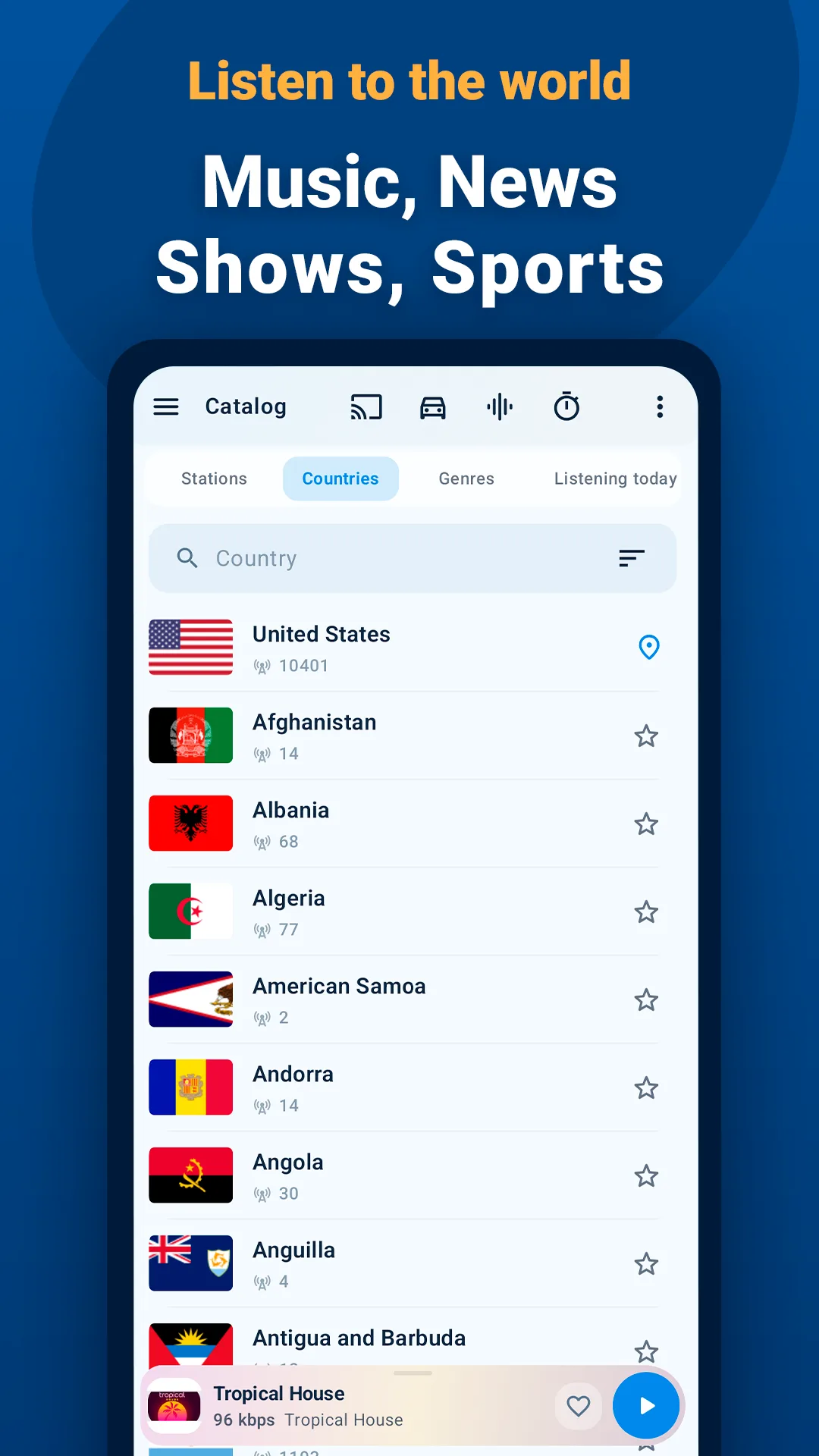 PCRADIO Android country catalog